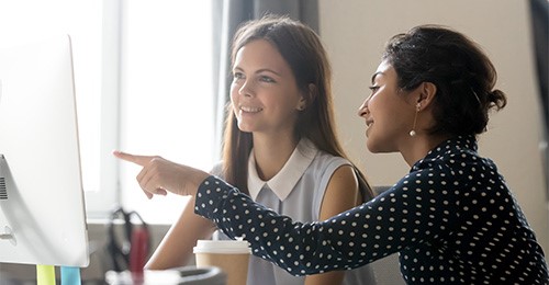 Two ladies working at the computer